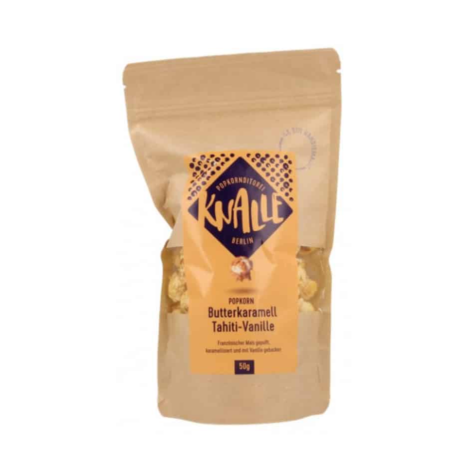 Super köstliches, handgemachtes Popcorn aus Berlin in einmalig leckeren Geschmacksrichtungen. Hier: Popcorn Butterkaramell / Tahiti-Vanille